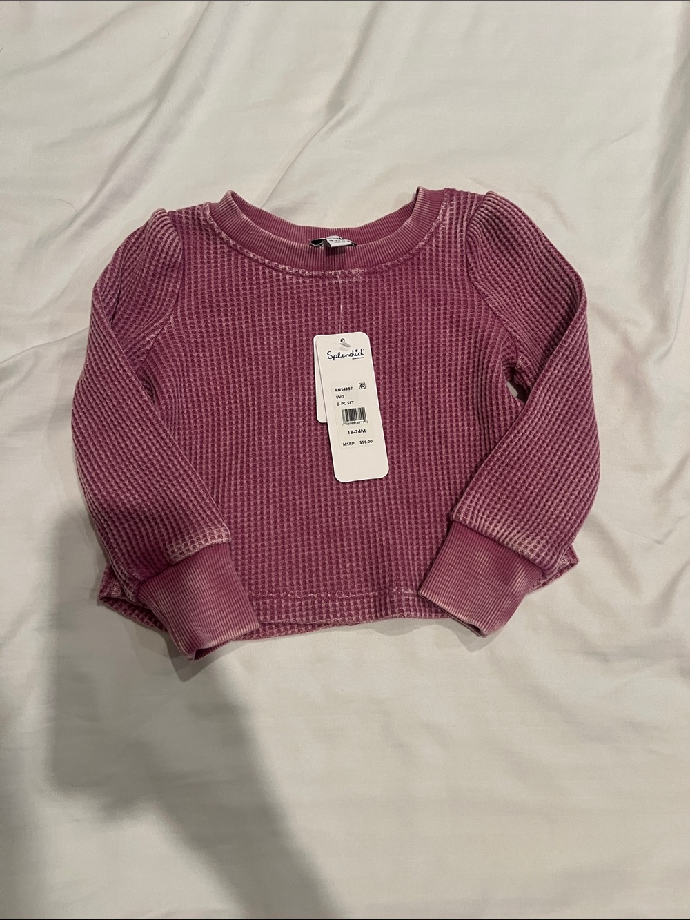 NWT Splendid Kids Waffle Knit Long Sleeve Top - Mauve Pink 18-24 months